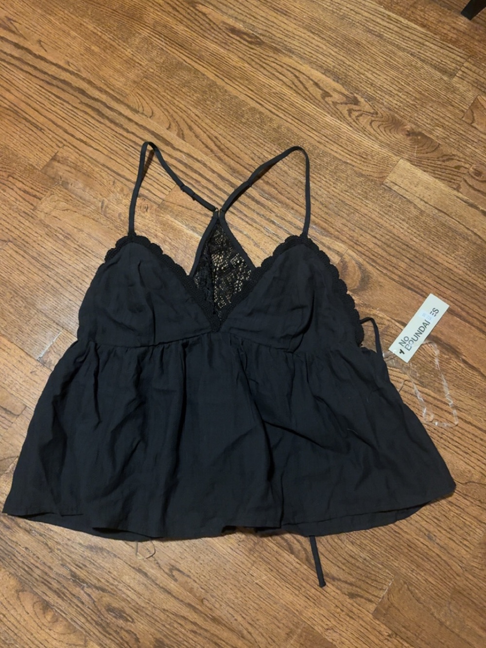 No Boundaries Black Lace-Trim Cropped Camisole